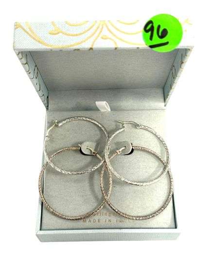 Two pairs of Italian Sterling Diamond Cut Hoop Earrings