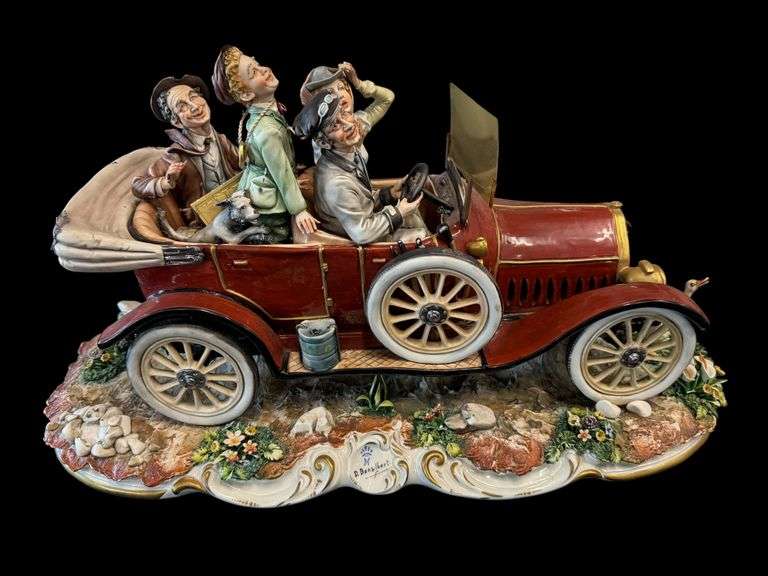 Large Capodimonte La Medea Porcellane, Family On A Drive, Signed