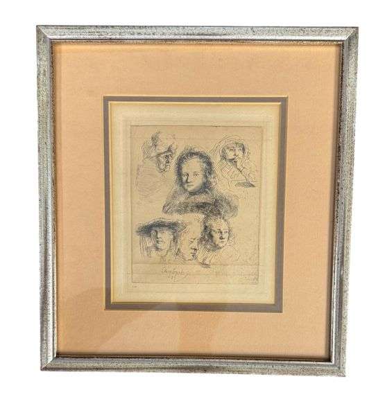 Rembrandt Etching “Studies of the Head of Saskia and Others”
