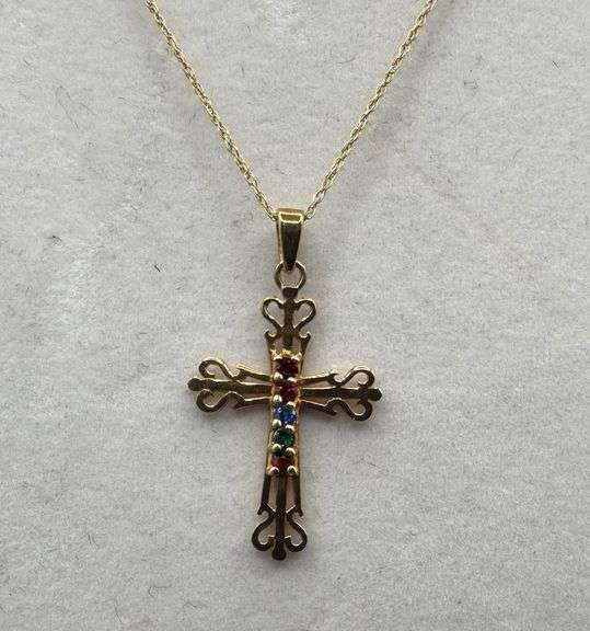Stamped 10K Gold Byzantine Cross Pendant with Chain [2.03g]