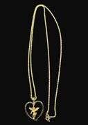 Stamped 14K Gold Heart and Cupid Charm with Chain [5.06g]