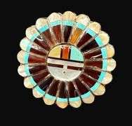 Tested Sterling Silver Signed Zuni Sunface Converter Brooch [10.27g]