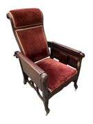 Antique 1860's- 1880's Adjustable Recliner Chair with Side Tables