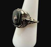 Stamped 14K Gold Art Deco Black Onyx Cameo Flip Ring [3.98g]