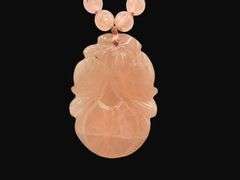 Pink Jade Necklace with Amulet
