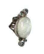 .925 Bezel Set Moonstone Oval Cabochon and Blue Gem Ring - Size 6