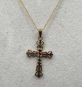 Stamped 10K Gold Byzantine Cross Pendant with Chain [2.03g]