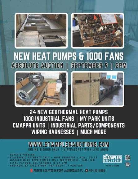 NEW HEAT PUMPS | FANS | INDUSTRIAL PARTS - ABSOLUTE AUCTION