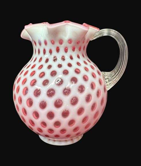 Vintage Fenton Cranberry Opalescent Coin Dot Pitcher