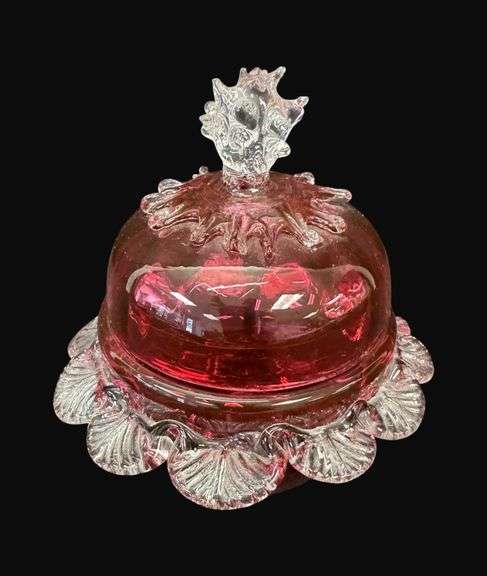 Victorian Cranberry Glass Covered Dish