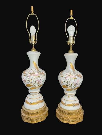 Pair of Early Opaline Glass Lamps