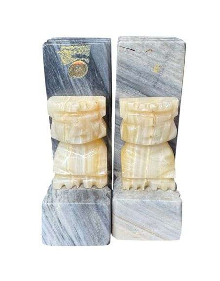 Vintage Mayan Inspired Carved Stone Bookends