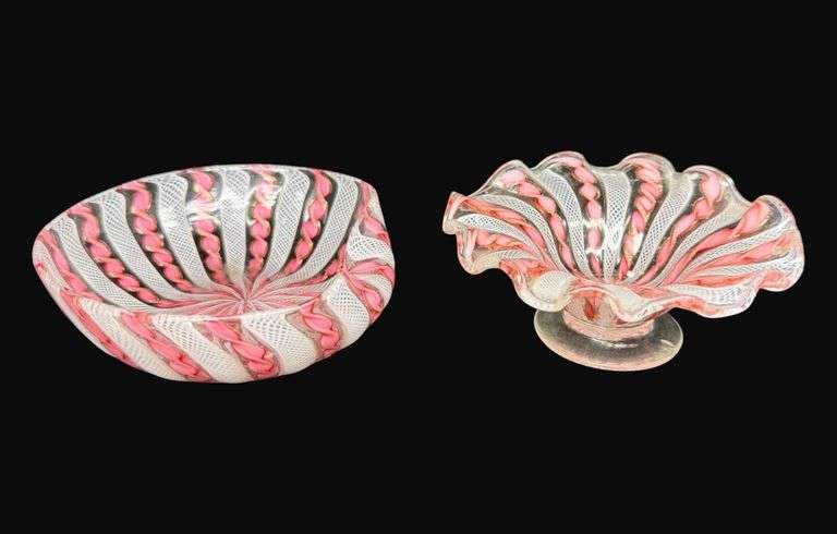 Vintage Venetian Pink Ribbon Glass Assortment