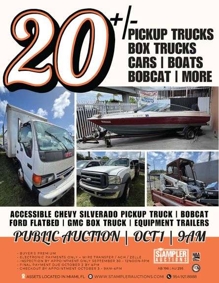 CARS / TRUCKS / BOATS / EQUIPMENT - PUBLIC AUCTIONO