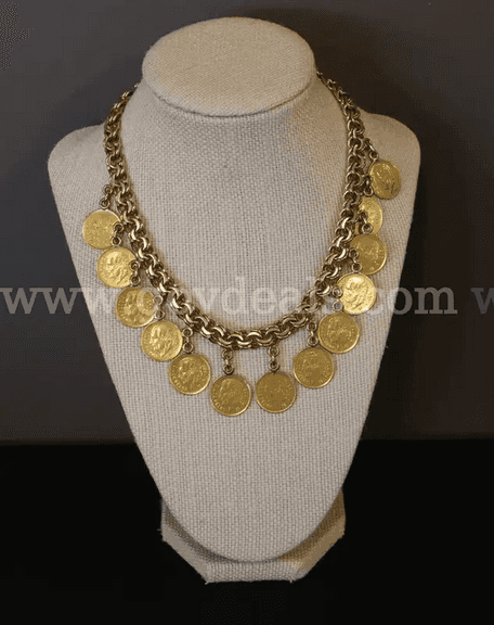 Vintage Mexico Gold Coin Necklace – 13 Cinco Peso Coins (1906) – 162.8g