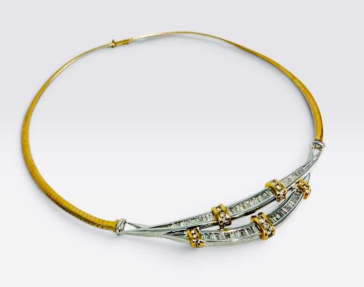 Stunning 14K Two-Tone Gold 2.00ctw Diamond Omega Necklace (26.8 gr)