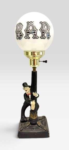Vintage Mid-Century Charlie Chaplin Style "Drunk on a Lamppost" Novelty Bar Lamp