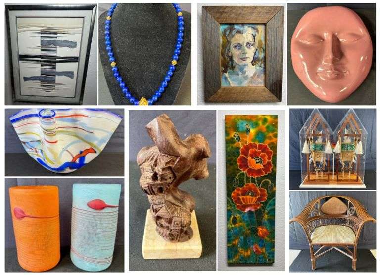 500 Plus Lot MCM & Post-Modern Estate Auction Featuring Listed Artwork, Jewelry, Artisan Glass, Designer Goods & More